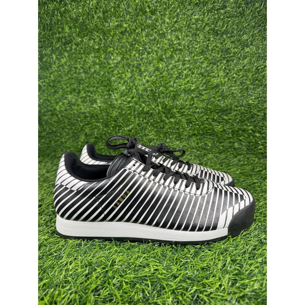 Adidas Size 10 Men’s Samoa Shoe In Black and White Stripe With Gold Adidas Logo